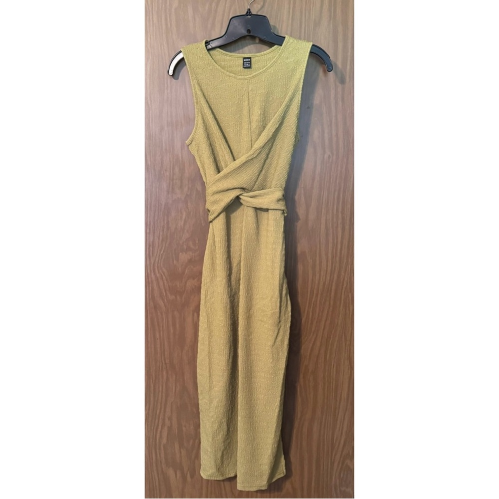 Olive Criss Cross Tie Back Split Thigh Tank Dress
